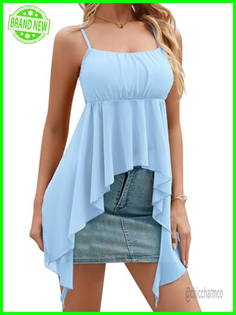 TAIPOVE Peplum Spaghetti Strap Camisole Top Sheer Mesh Ruffle Hem